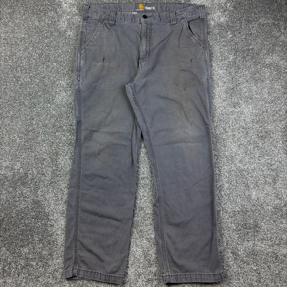 Vintage Y2K Carhartt Carpenter‎ Pants Men 38x30 Gray Heavy Canvas Workwear Logo